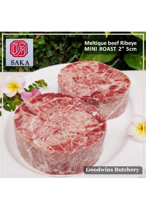 Beef RIBEYE Scotch-Fillet CubeRoll MELTIQUE meltik (wagyu alike) frozen Australia SAKA roast 5cm 2" (price/pc 800g)